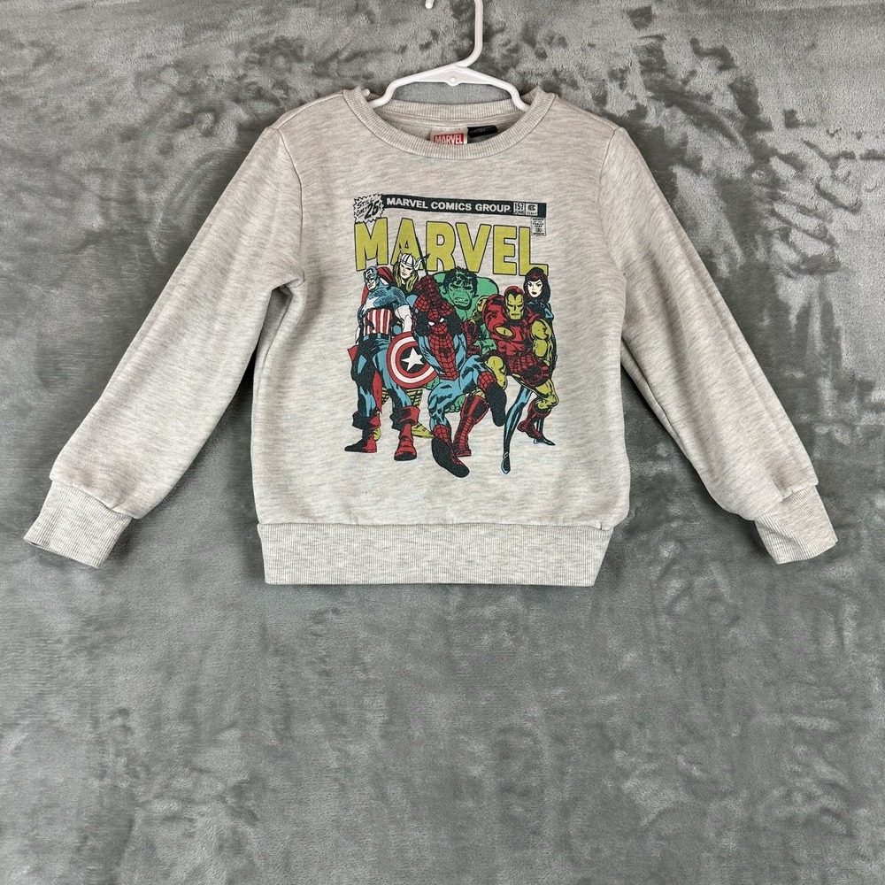 Marvel Pullover Sweater Boys 4T Gray Vintage Style Graphic Avengers